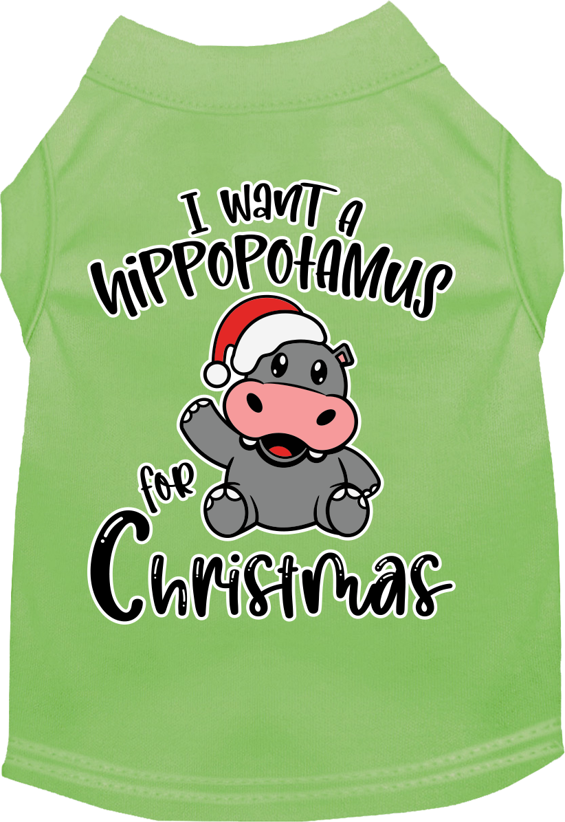 Hippo for Christmas Screen Print Dog Shirt Lime Green Size XS